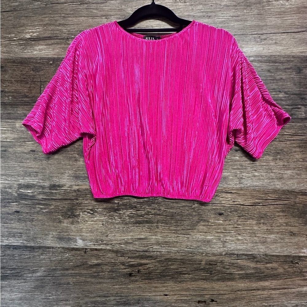 Julia by Love J Pink Puff Sleeve Cropped Blouse